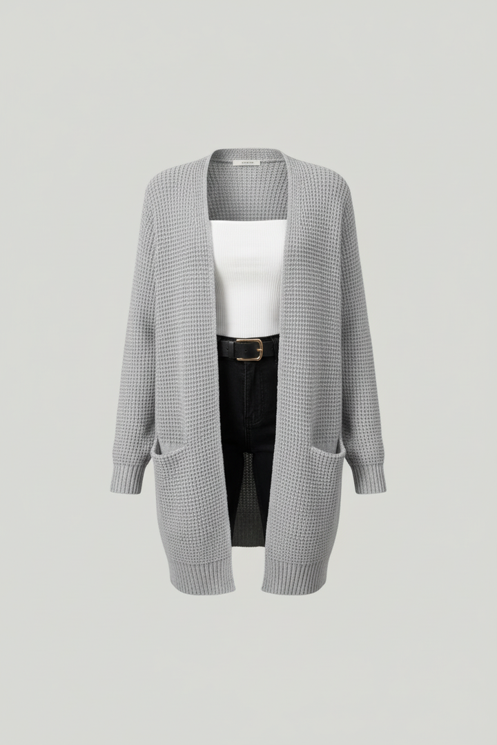 Arlona – Women’s Waffle Knit Open Front Cardigan with Pockets