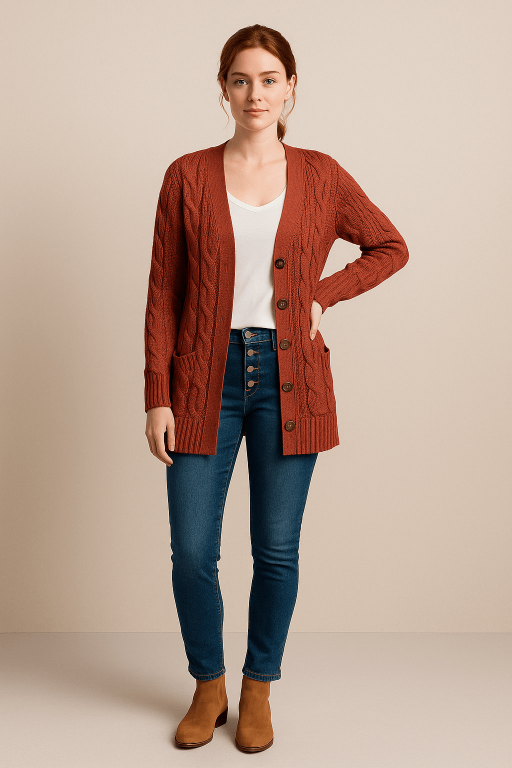 Ailani – Women’s Chunky Cable Knit Wool Blend Cardigan with Button Front