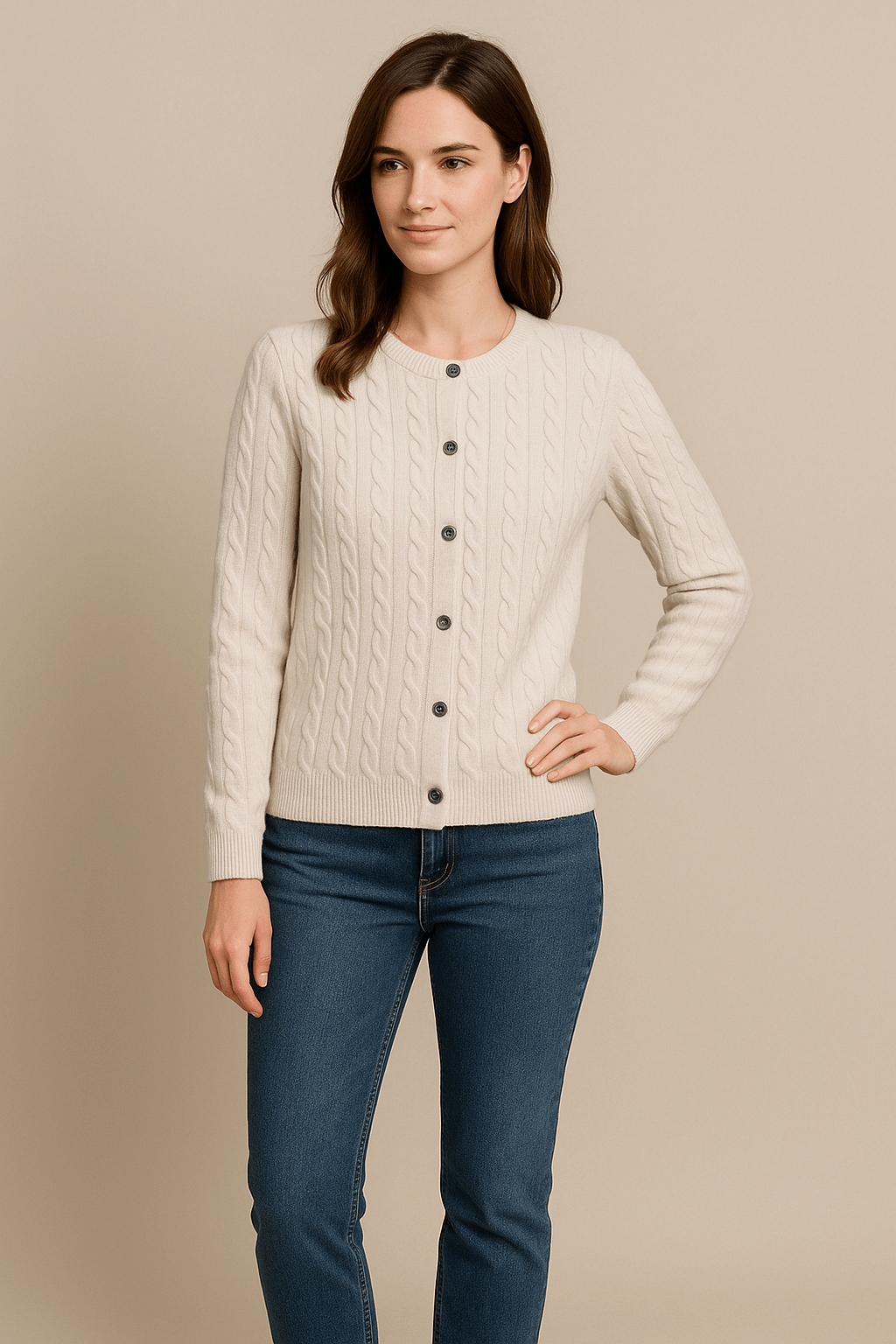 Aino – Women’s Wool Knit Cable Cardigan with Button Front