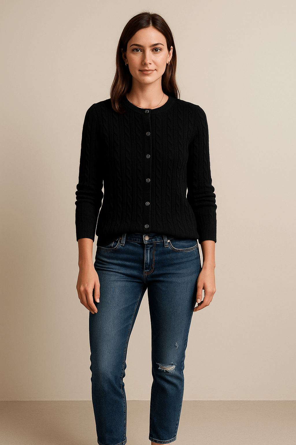 Aino – Women’s Wool Knit Cable Cardigan with Button Front