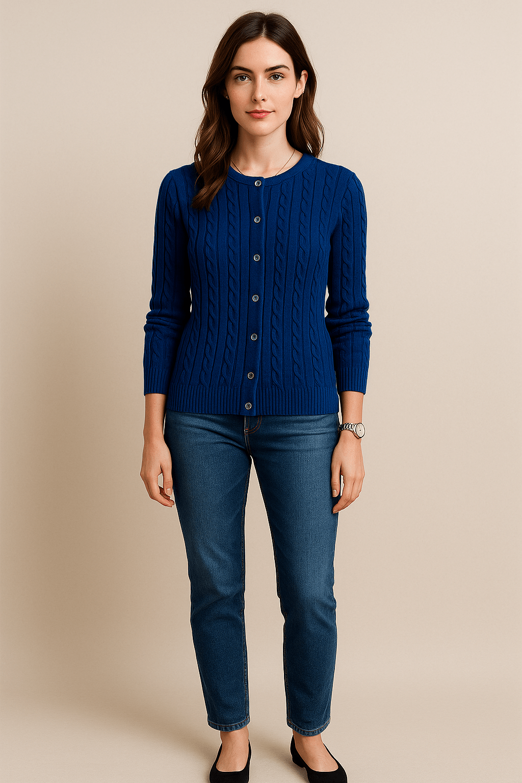 Aino – Women’s Wool Knit Cable Cardigan with Button Front