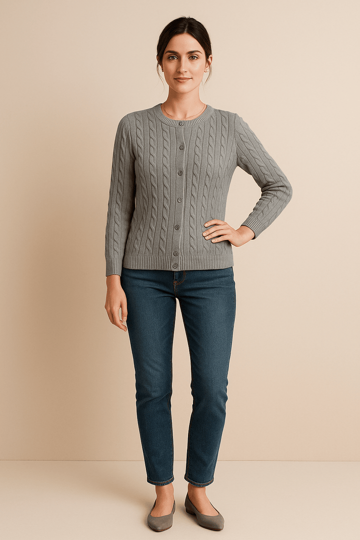 Aino – Women’s Wool Knit Cable Cardigan with Button Front
