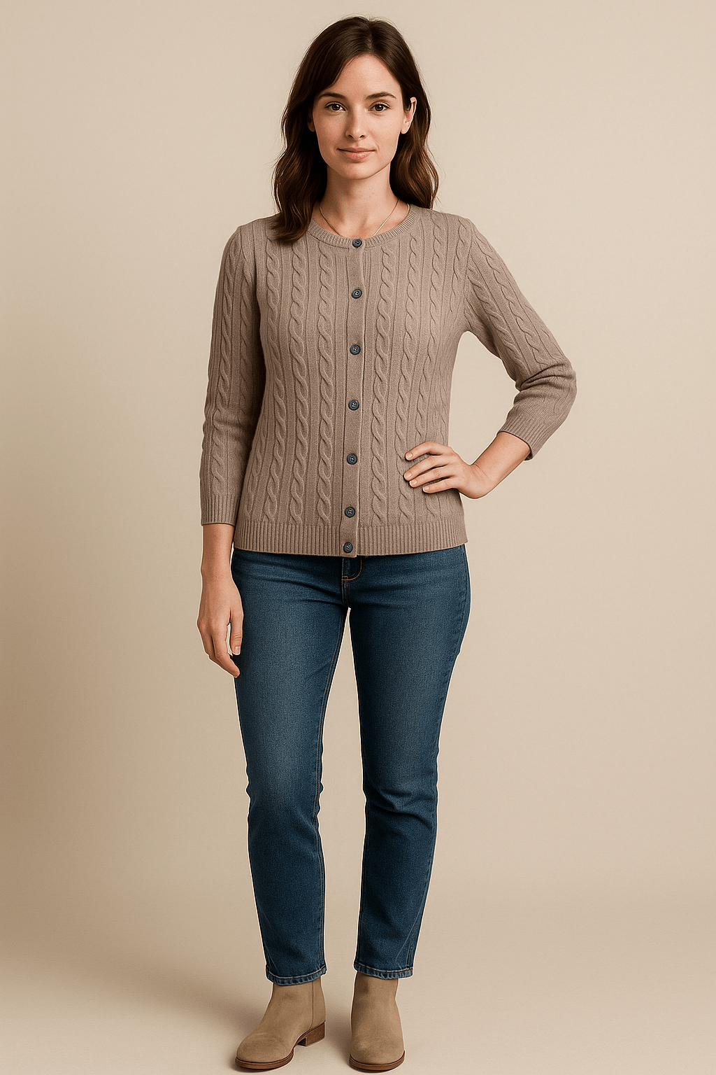 Aino – Women’s Wool Knit Cable Cardigan with Button Front