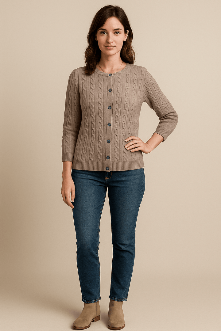 Aino – Women’s Wool Knit Cable Cardigan with Button Front