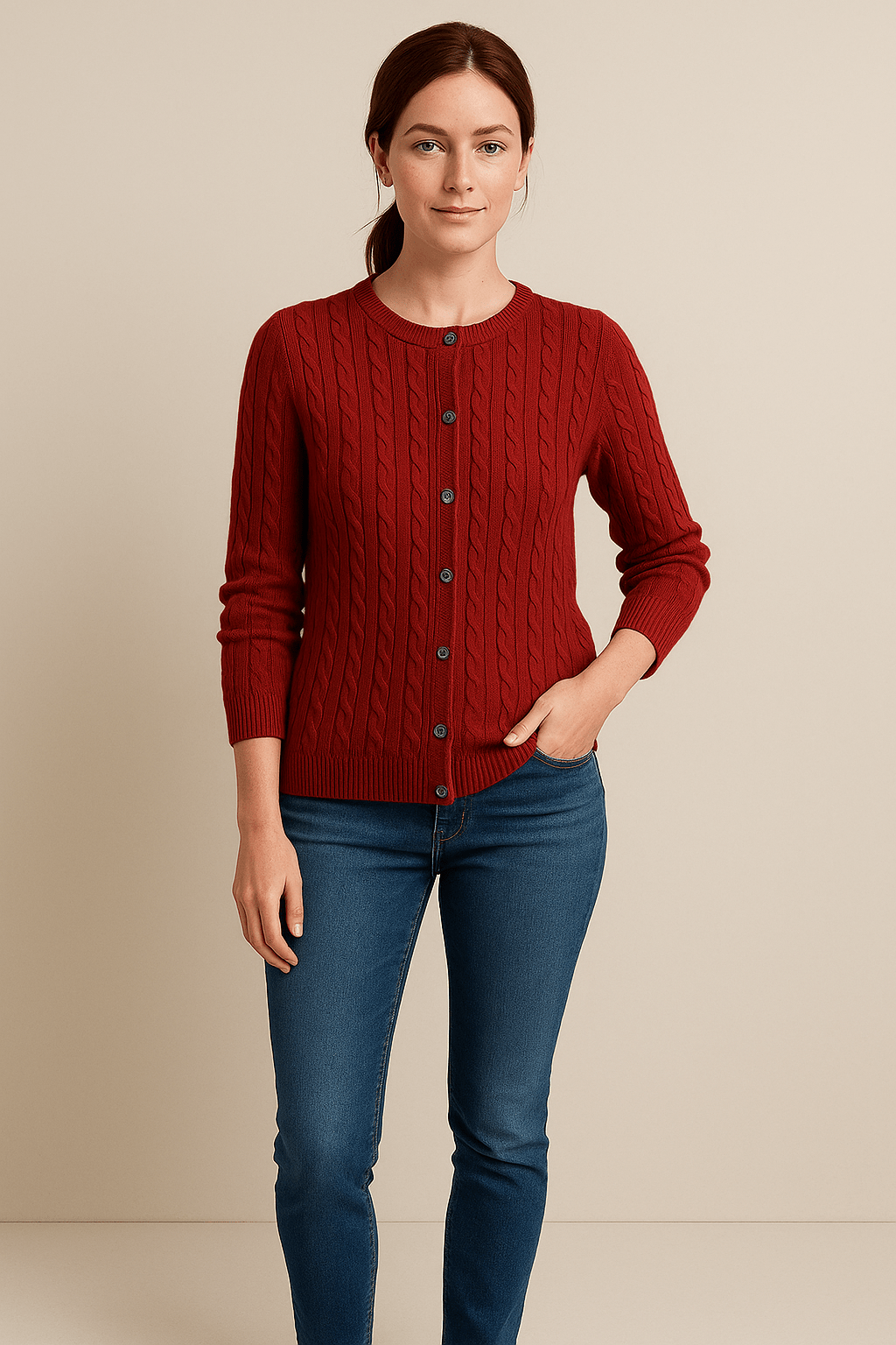 Aino – Women’s Wool Knit Cable Cardigan with Button Front