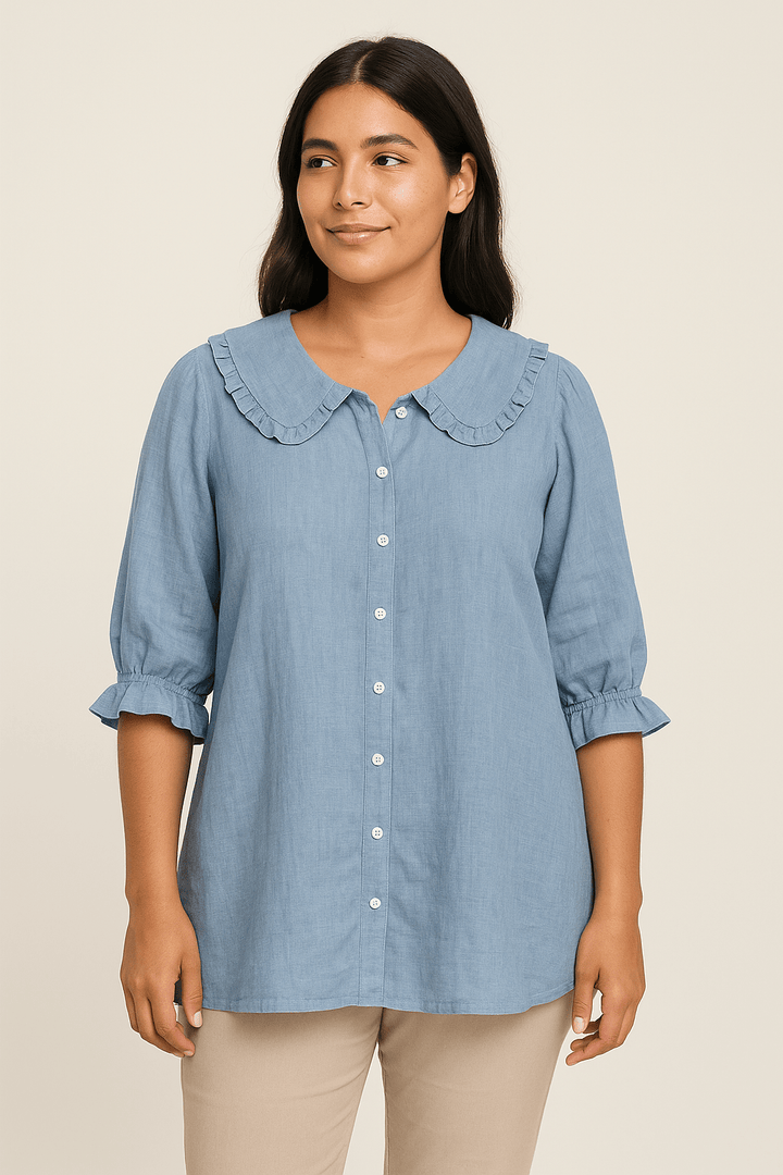 Amelie Soft Ruffle Cotton-Linen Shirt