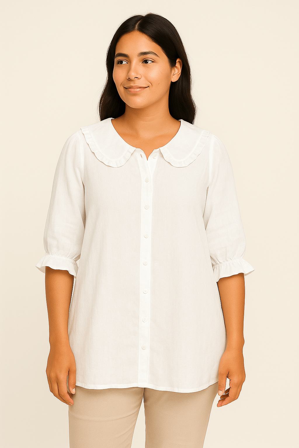 Amelie Soft Ruffle Cotton-Linen Shirt