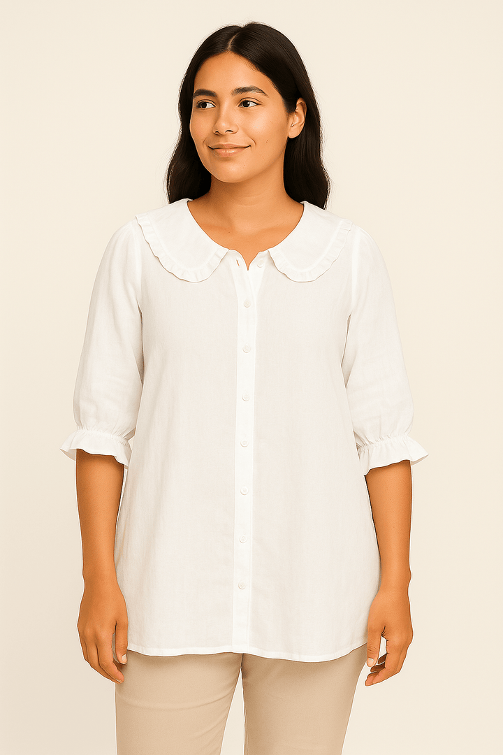 Amelie Soft Ruffle Cotton-Linen Shirt