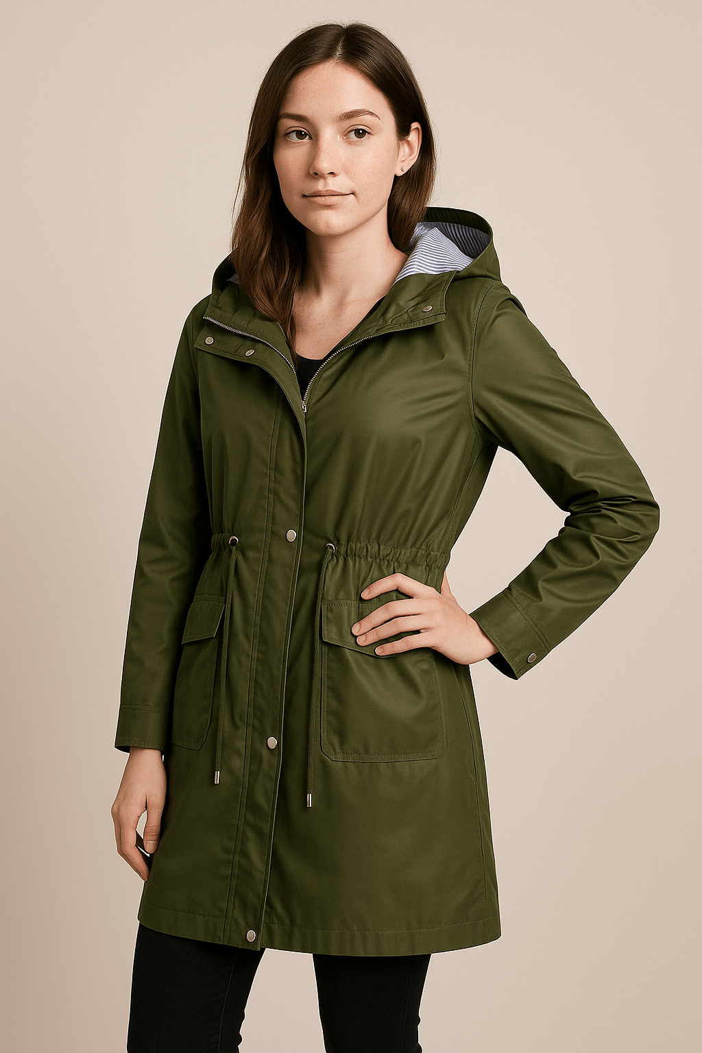 Anaya – Women’s Waterproof Over-Knee Hooded Trench Coat with Adjustable Fit