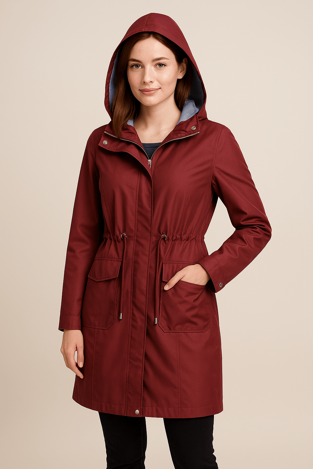Anaya – Women’s Waterproof Over-Knee Hooded Trench Coat with Adjustable Fit
