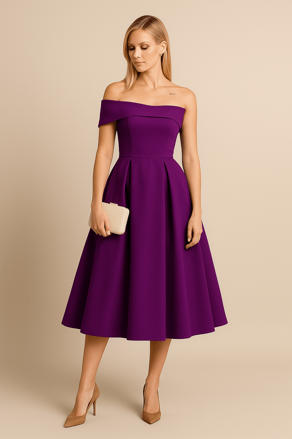 Anna Women's Off-Shoulder A-Line Dress - Elegant Fit - Formal Wear