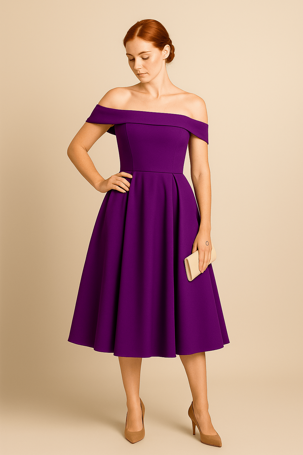 Anna Women's Off-Shoulder A-Line Dress - Elegant Fit - Formal Wear