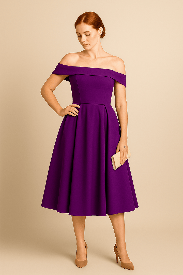 Anna Women's Off-Shoulder A-Line Dress - Elegant Fit - Formal Wear