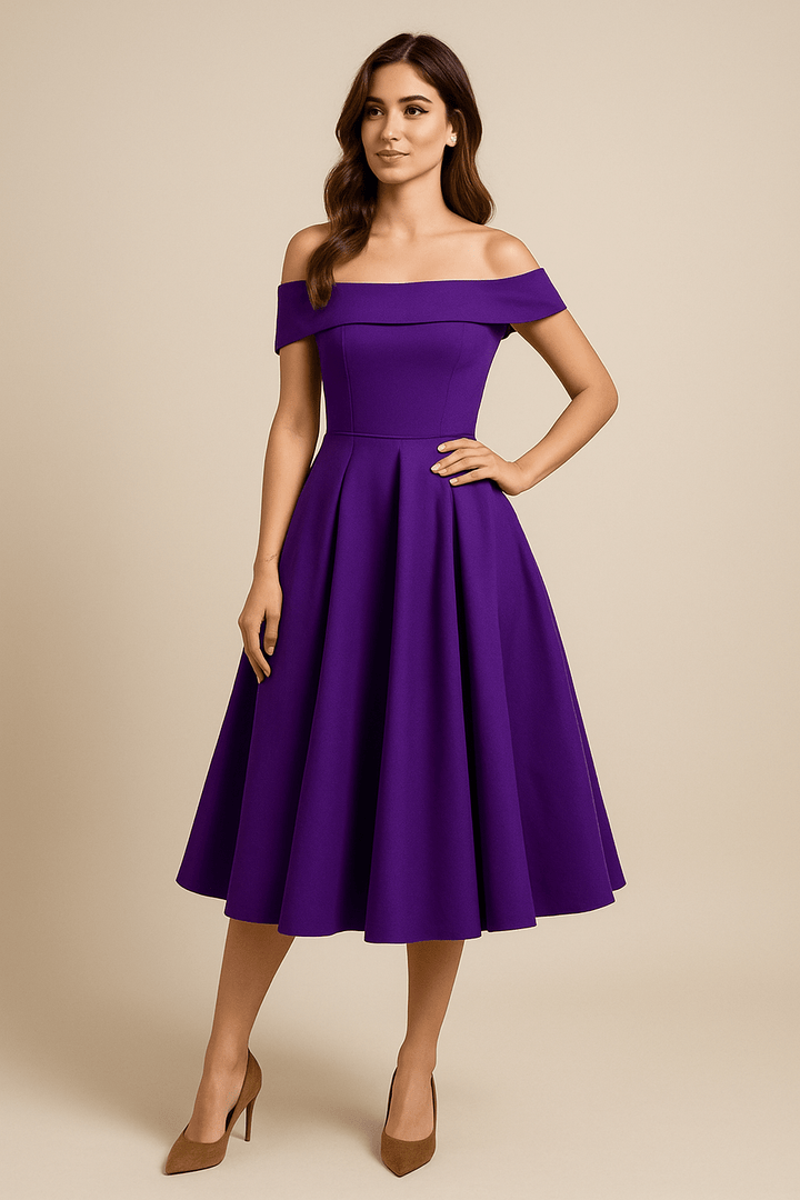 Anna Women's Off-Shoulder A-Line Dress - Elegant Fit - Formal Wear