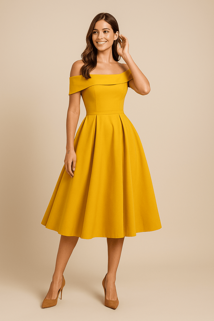 Anna Women's Off-Shoulder A-Line Dress - Elegant Fit - Formal Wear