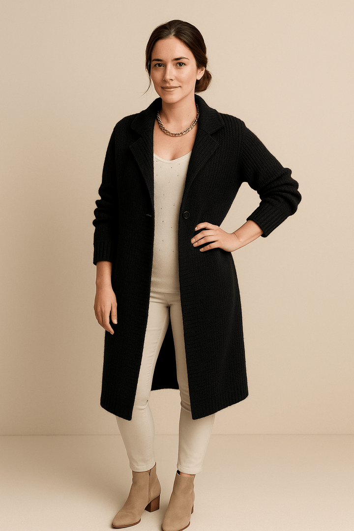 Astrid – Women’s Hooded Longline Ribbed Knit Cardigan with Button Front