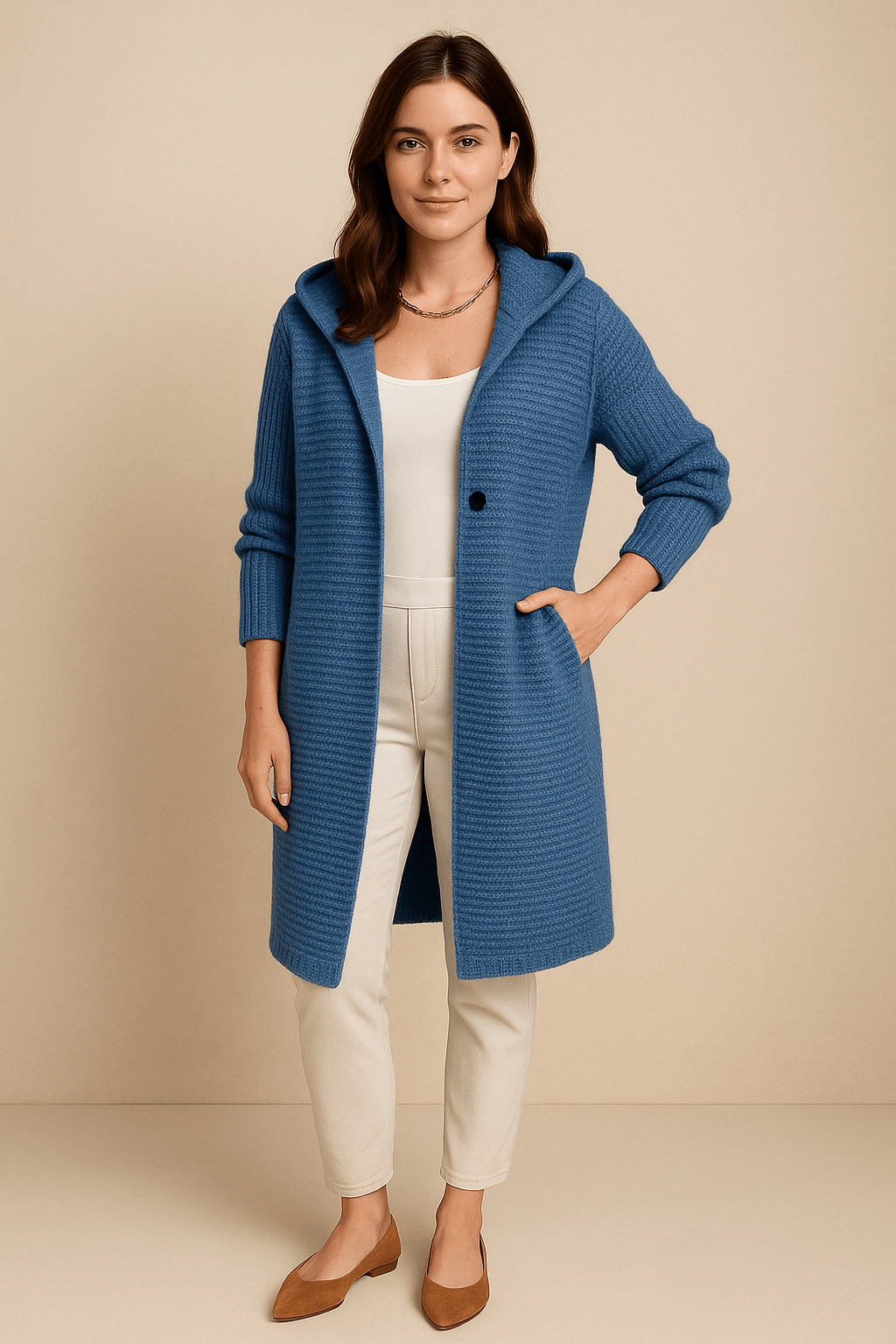 Astrid – Women’s Hooded Longline Ribbed Knit Cardigan with Button Front
