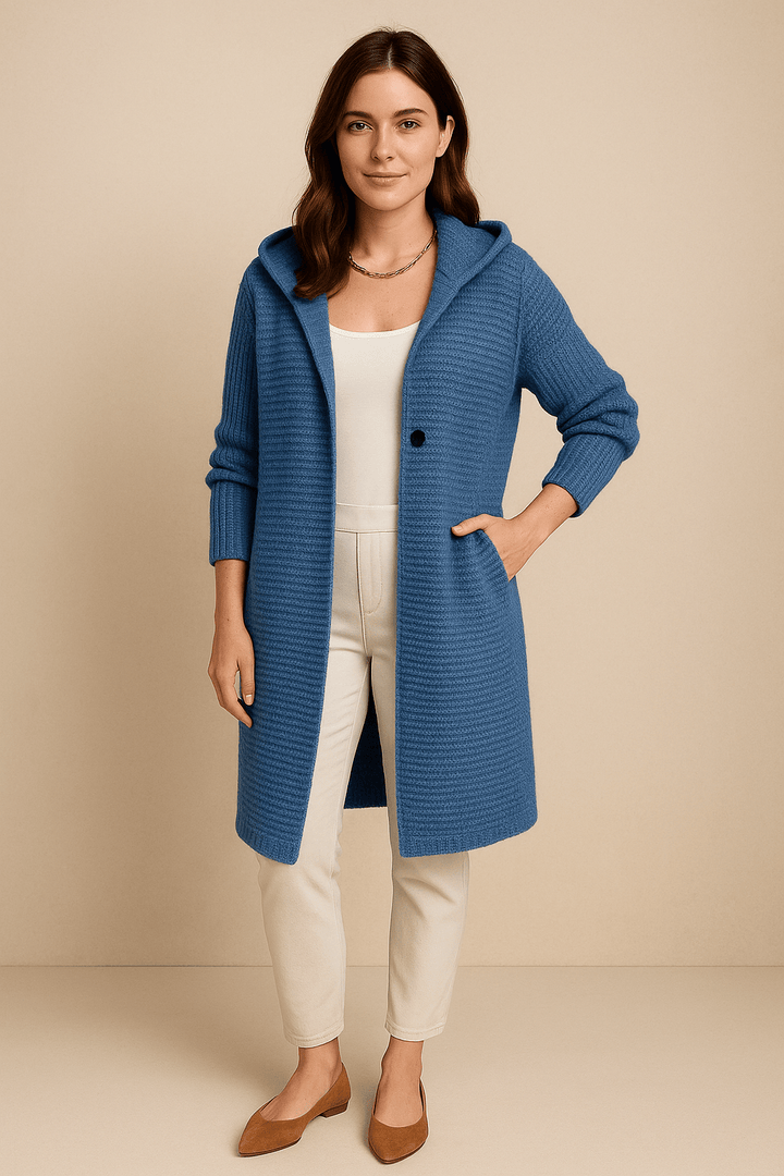 Astrid – Women’s Hooded Longline Ribbed Knit Cardigan with Button Front