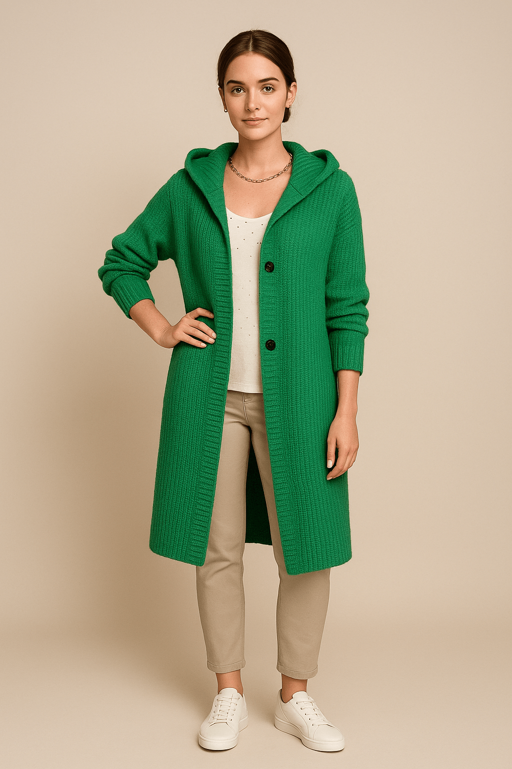 Astrid – Women’s Hooded Longline Ribbed Knit Cardigan with Button Front