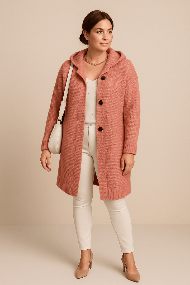 Astrid – Women’s Hooded Longline Ribbed Knit Cardigan with Button Front