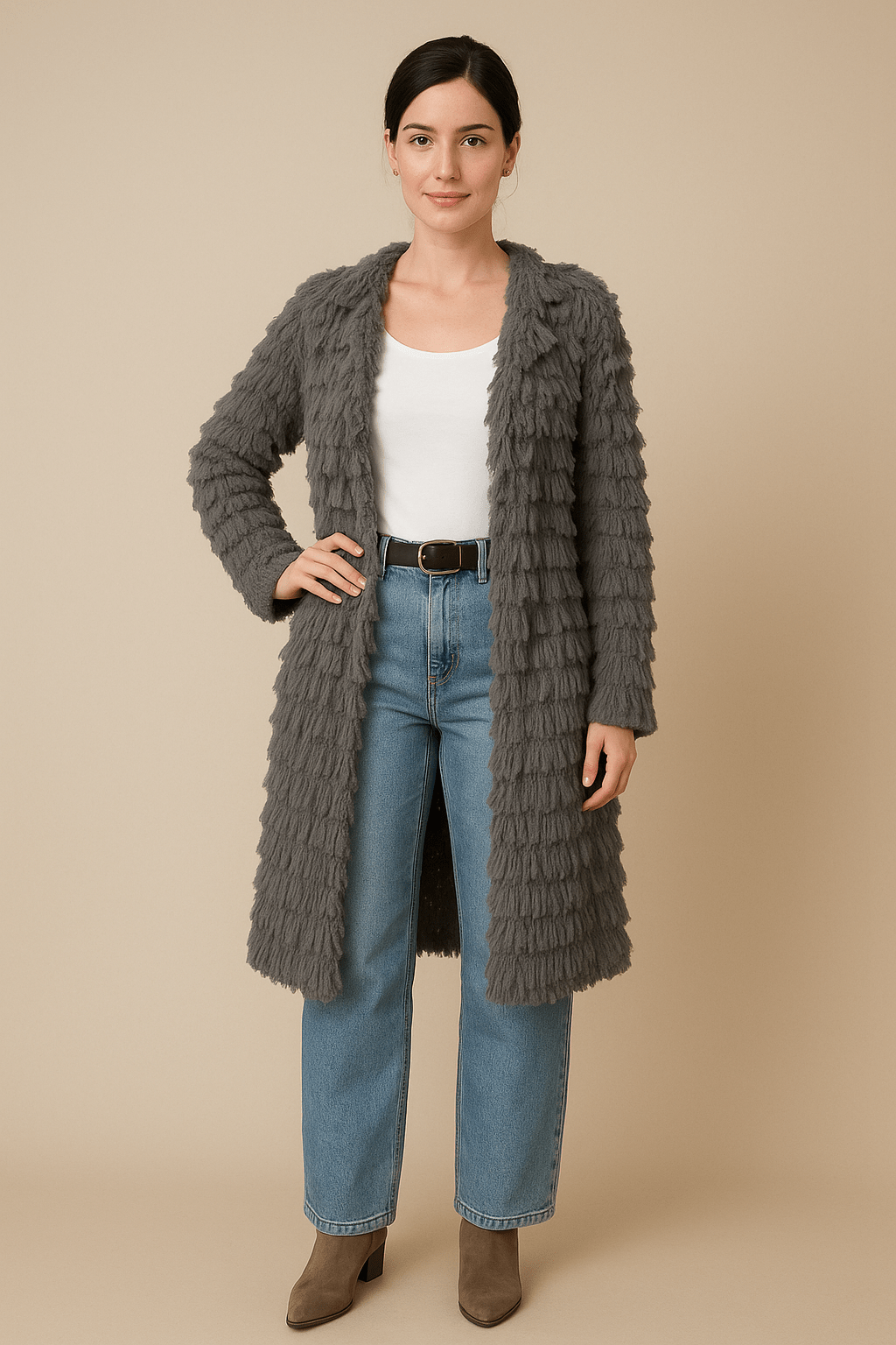 Avelin – Women’s Longline Shaggy Knit Cardigan with Open Front