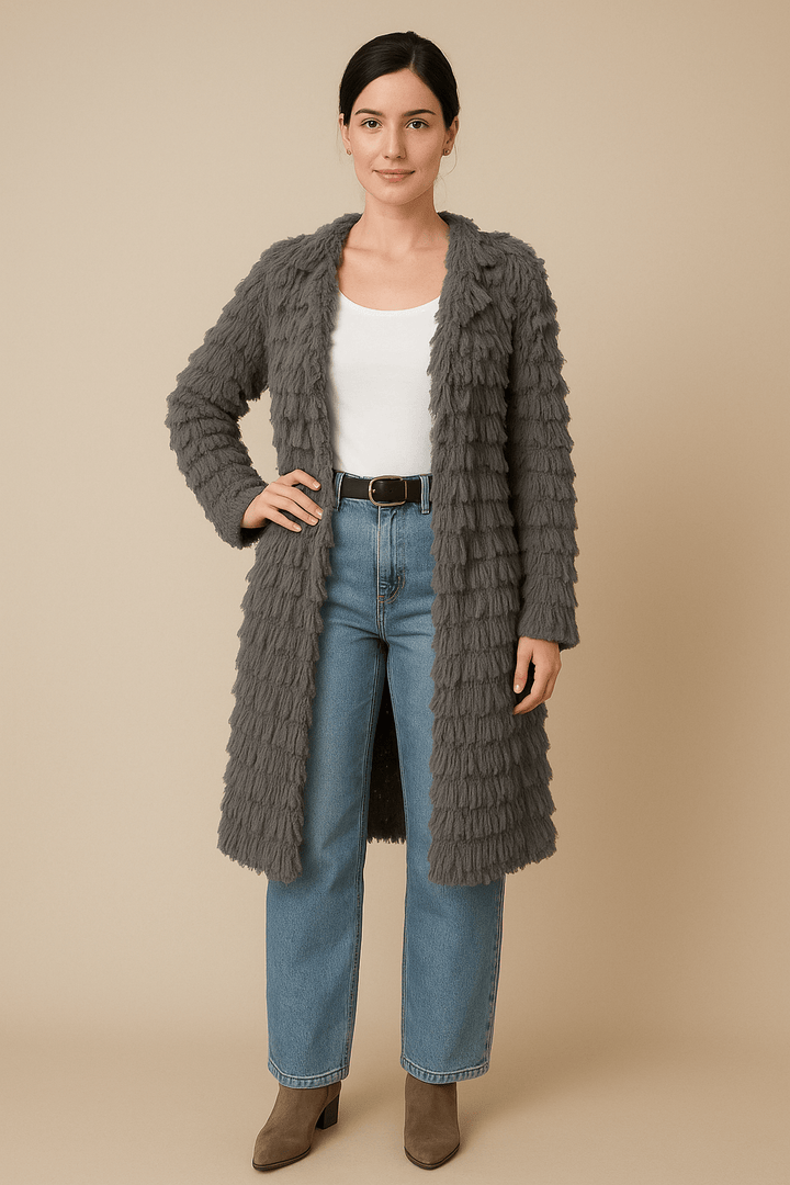 Avelin – Women’s Longline Shaggy Knit Cardigan with Open Front