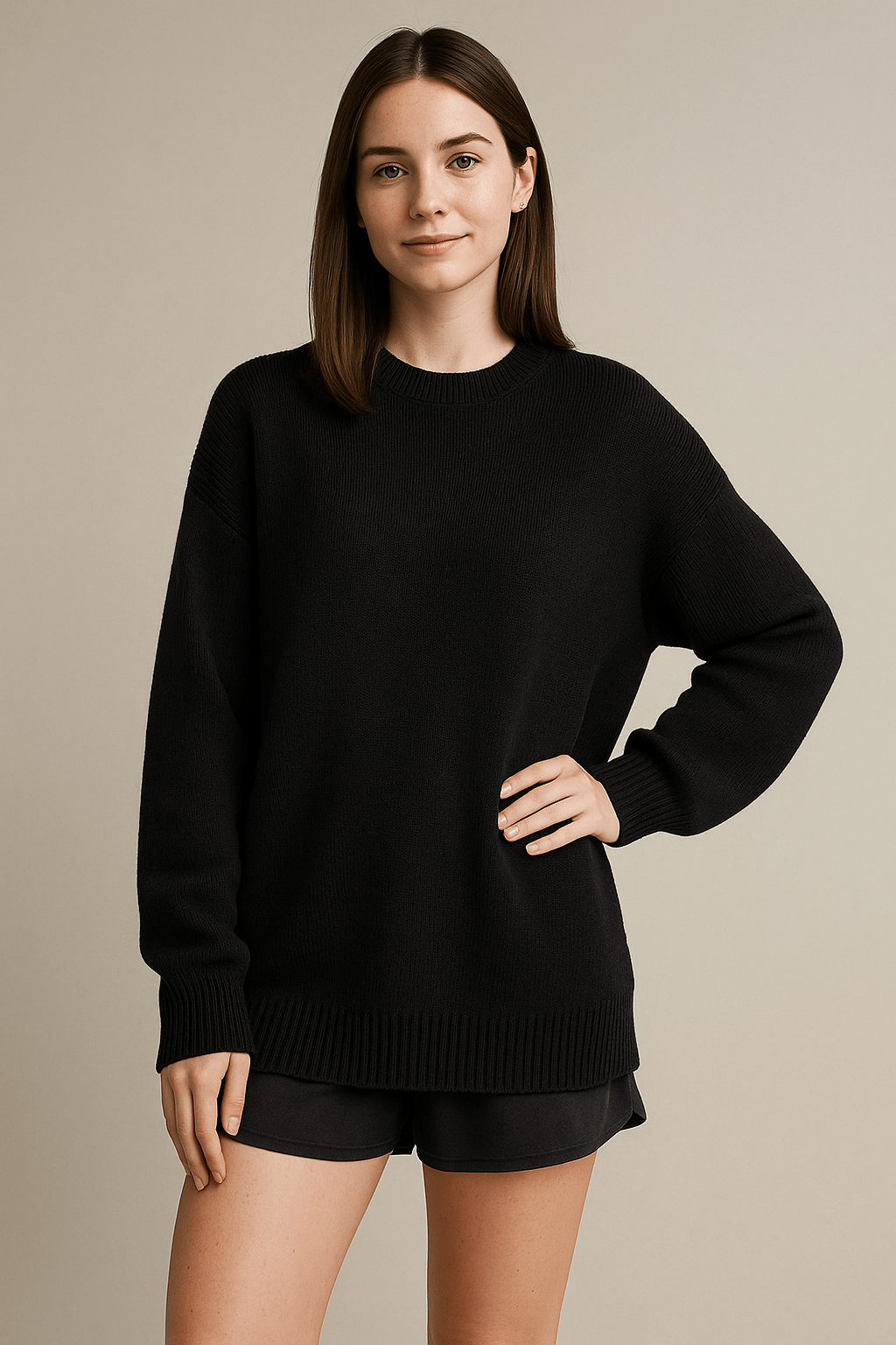 Bella – Women’s Oversized Knit Sweater with Side Slits – Cotton Blend