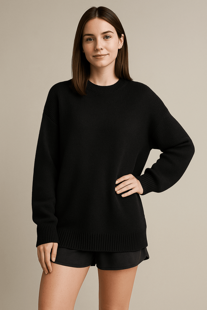Bella – Women’s Oversized Knit Sweater with Side Slits – Cotton Blend