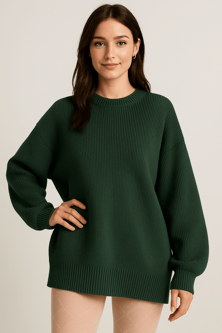 Bella – Women’s Oversized Knit Sweater with Side Slits – Cotton Blend