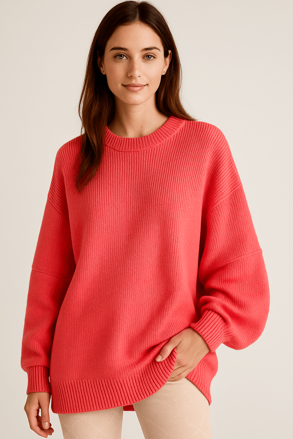 Bella – Women’s Oversized Knit Sweater with Side Slits – Cotton Blend