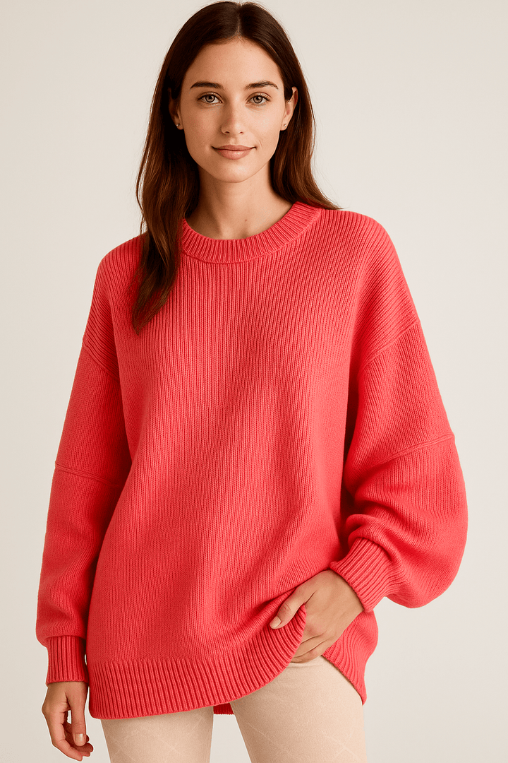 Bella – Women’s Oversized Knit Sweater with Side Slits – Cotton Blend