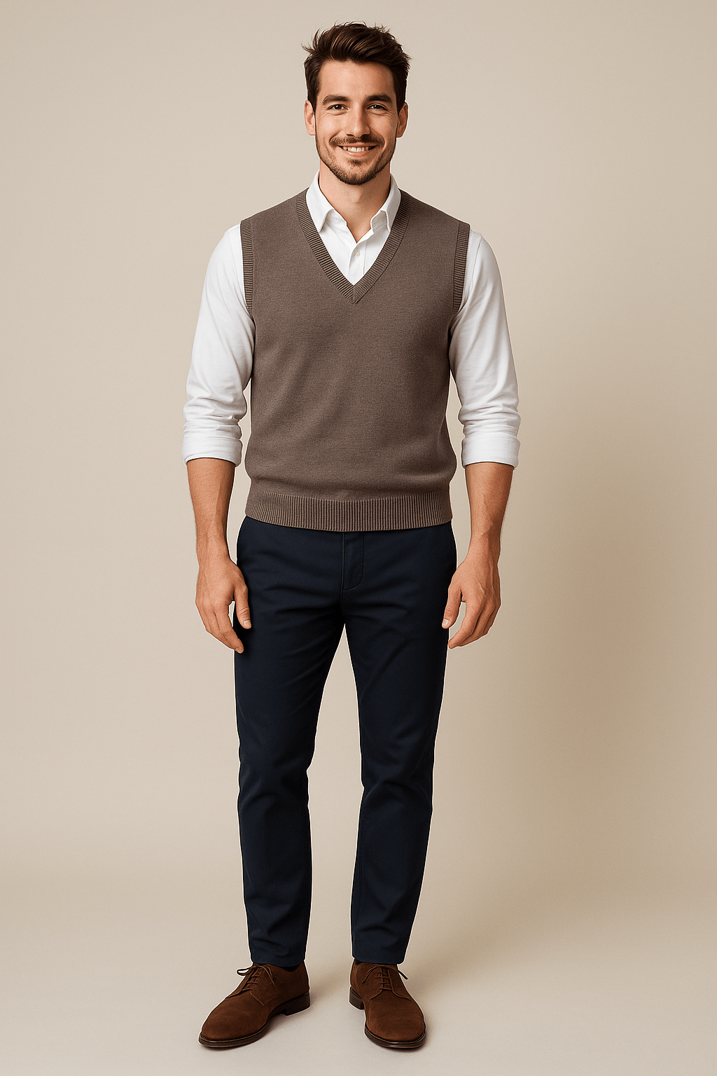 Carl – Men’s Sleeveless V-Neck Fine Knit Sweater with Ribbed Trim