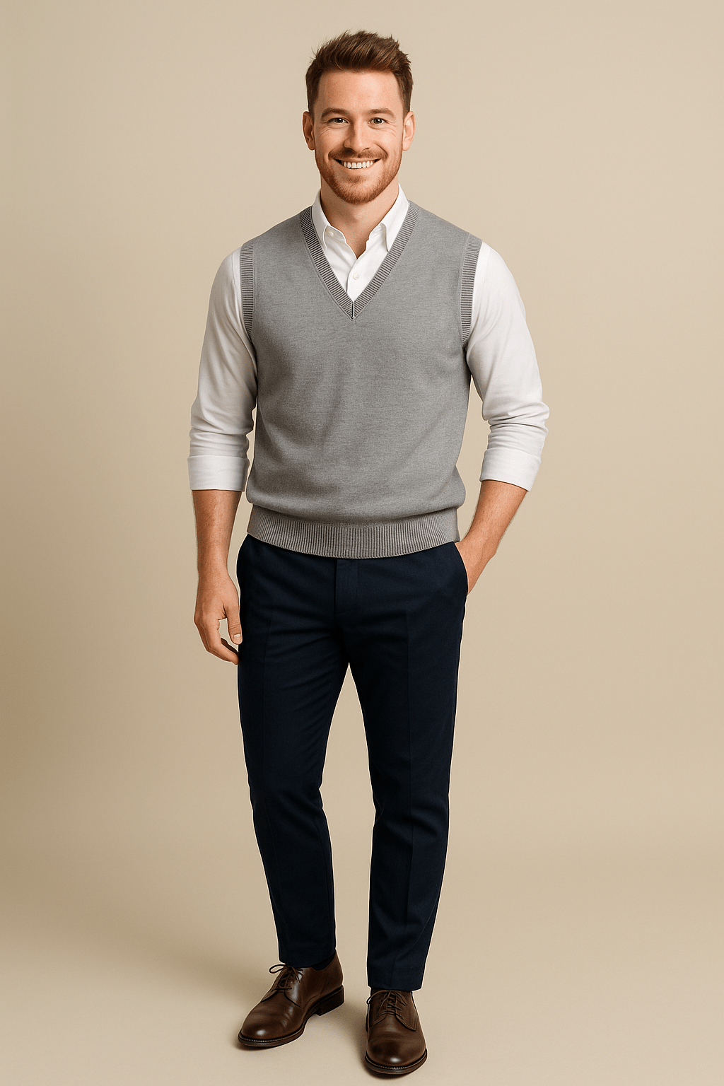 Carl – Men’s Sleeveless V-Neck Fine Knit Sweater with Ribbed Trim