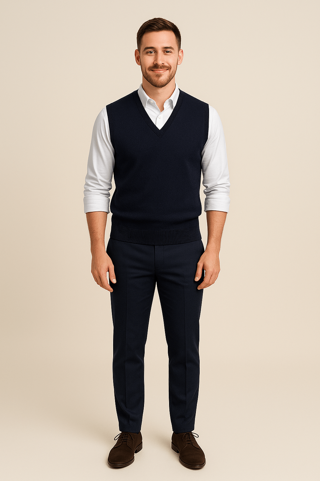 Carl – Men’s Sleeveless V-Neck Fine Knit Sweater with Ribbed Trim