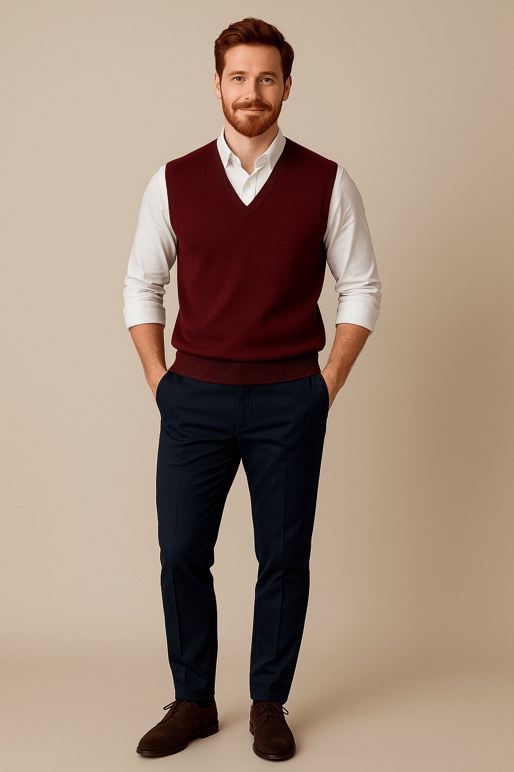 Carl – Men’s Sleeveless V-Neck Fine Knit Sweater with Ribbed Trim