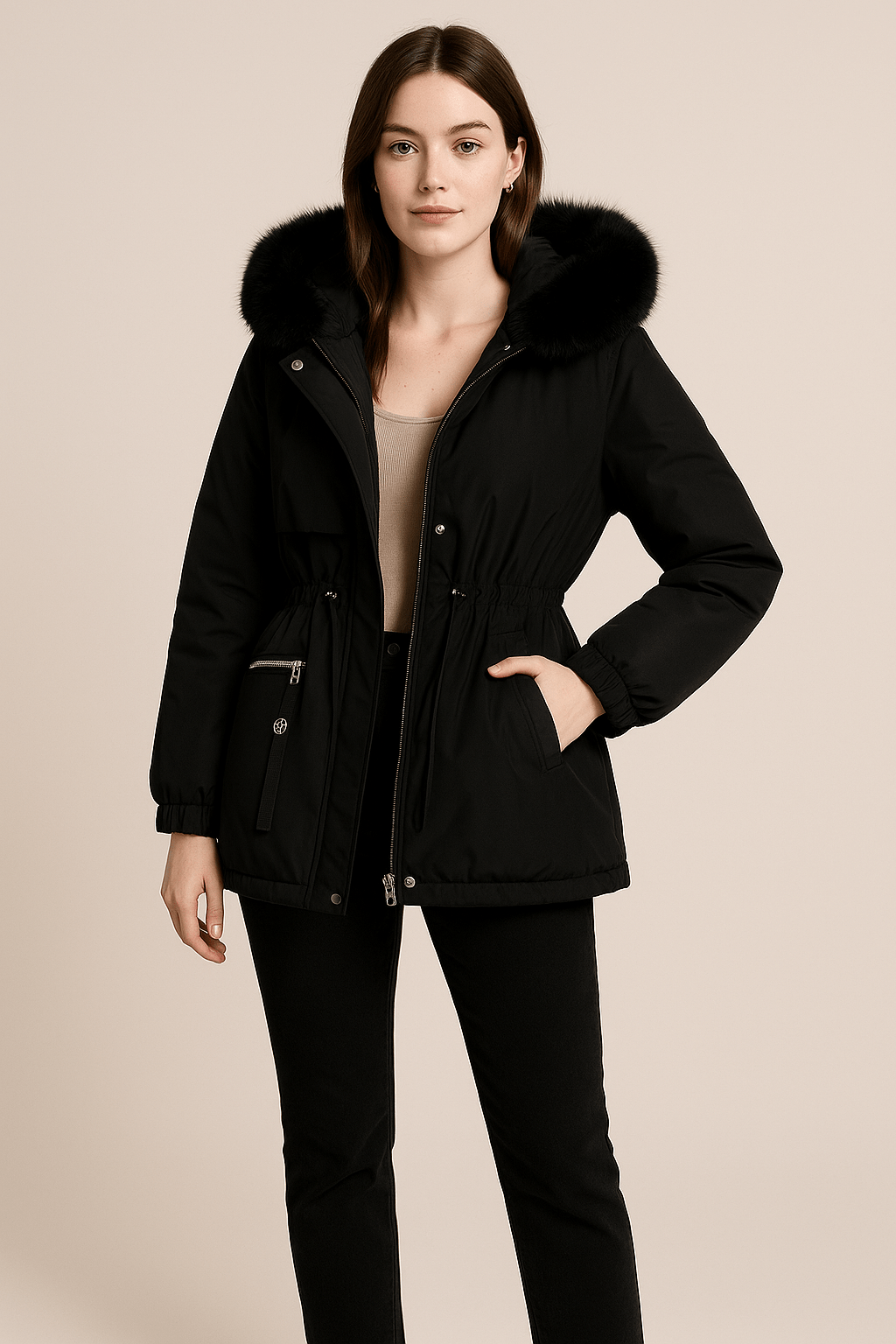 Conny – Women’s Stylish Winter Coat with Fur Hood