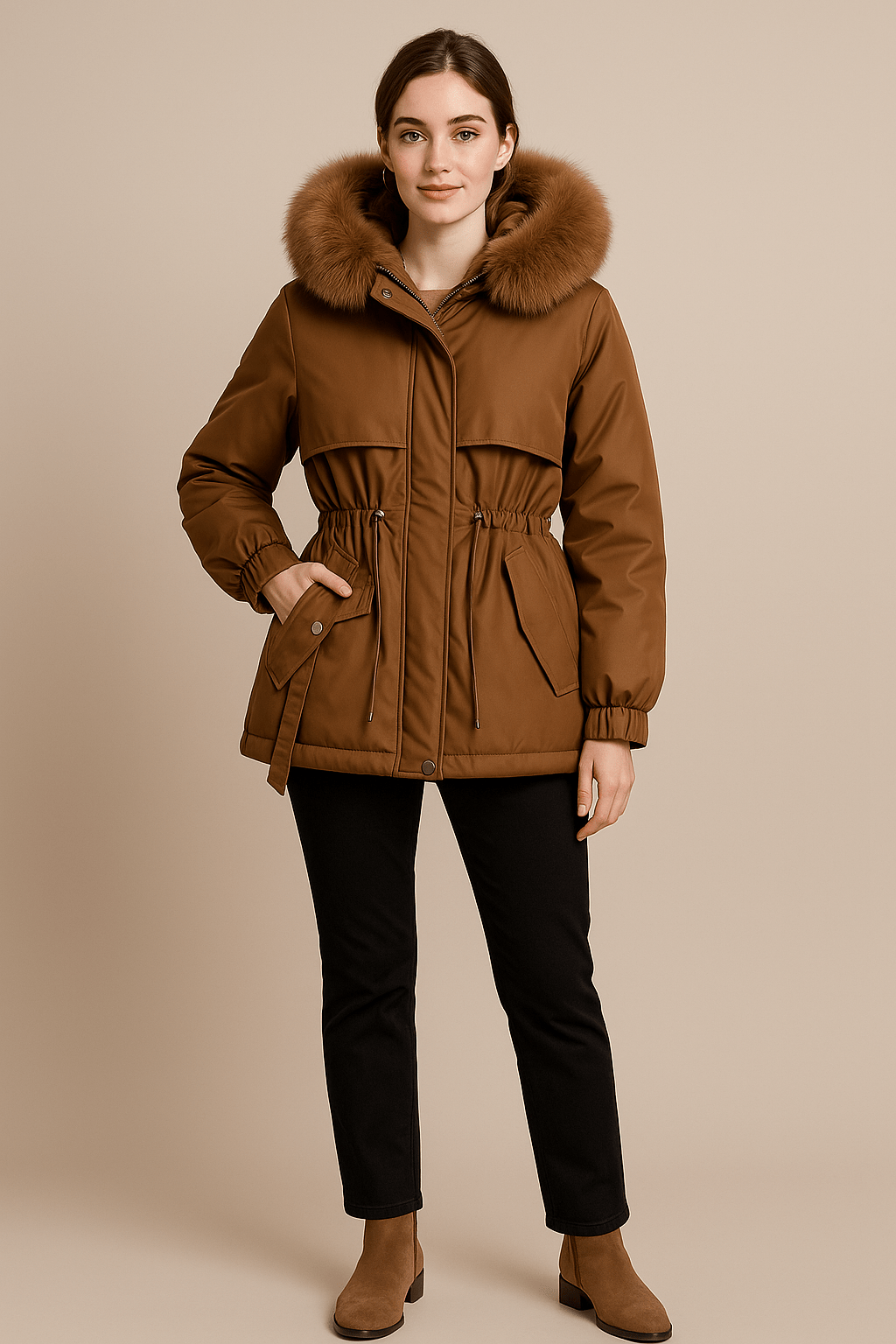 Conny – Women’s Stylish Winter Coat with Fur Hood