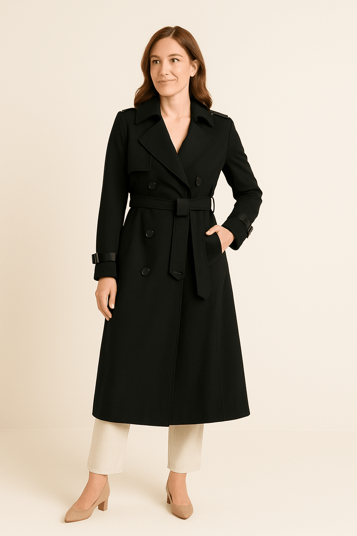 Camille Women’s Double-Breasted Trench Coat – Belted Waist – Classic Fit
