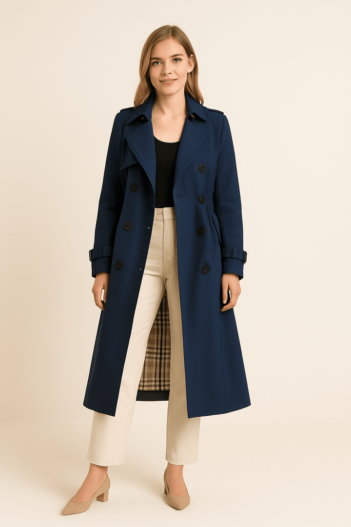 Camille Women’s Double-Breasted Trench Coat – Belted Waist – Classic Fit