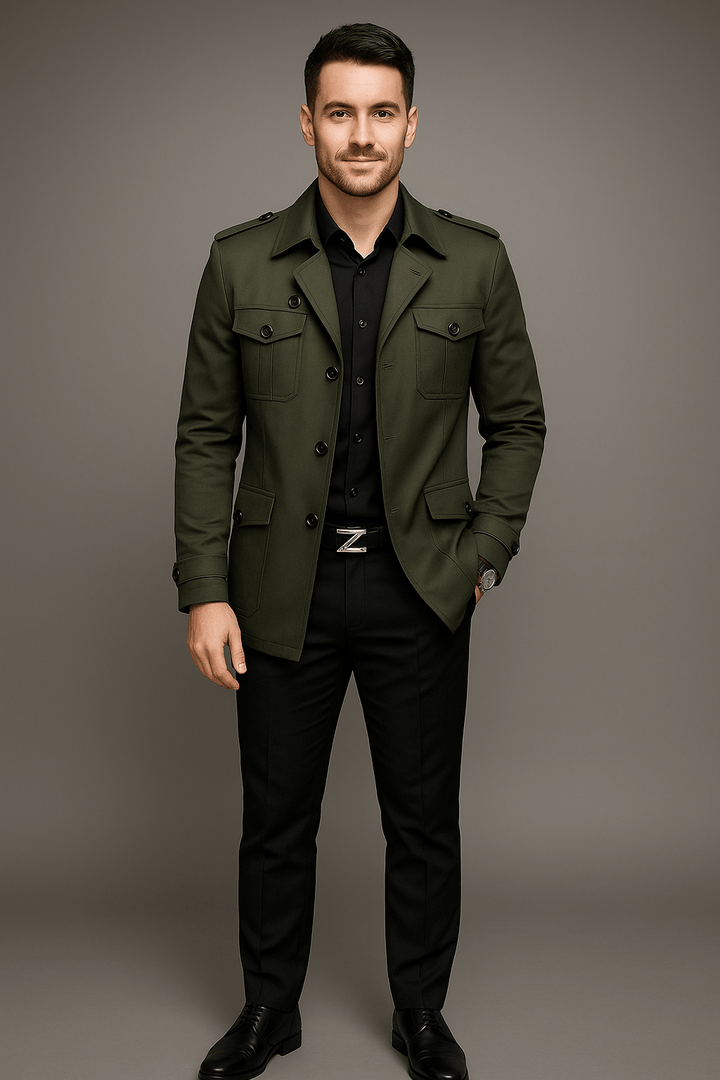 Emil – Men’s Medium-Length Double-Breasted Trench Coat with Structured Fit