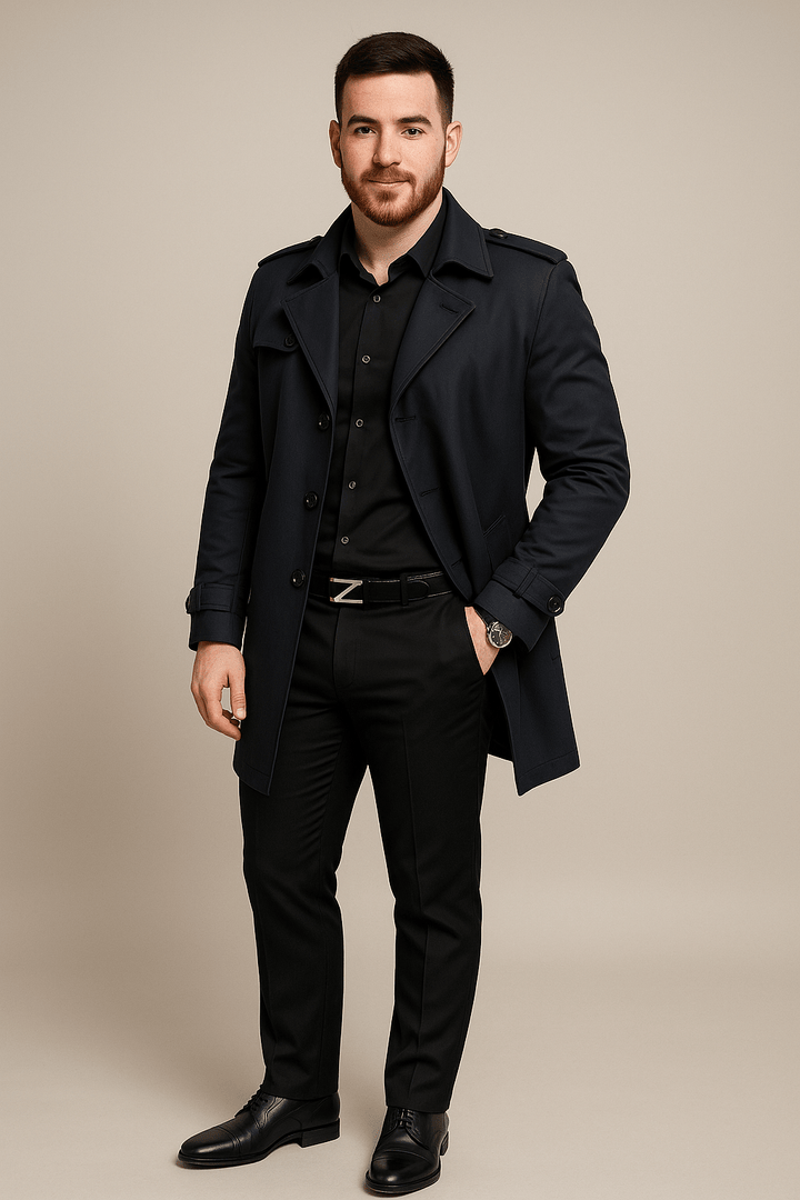 Emil – Men’s Medium-Length Double-Breasted Trench Coat with Structured Fit