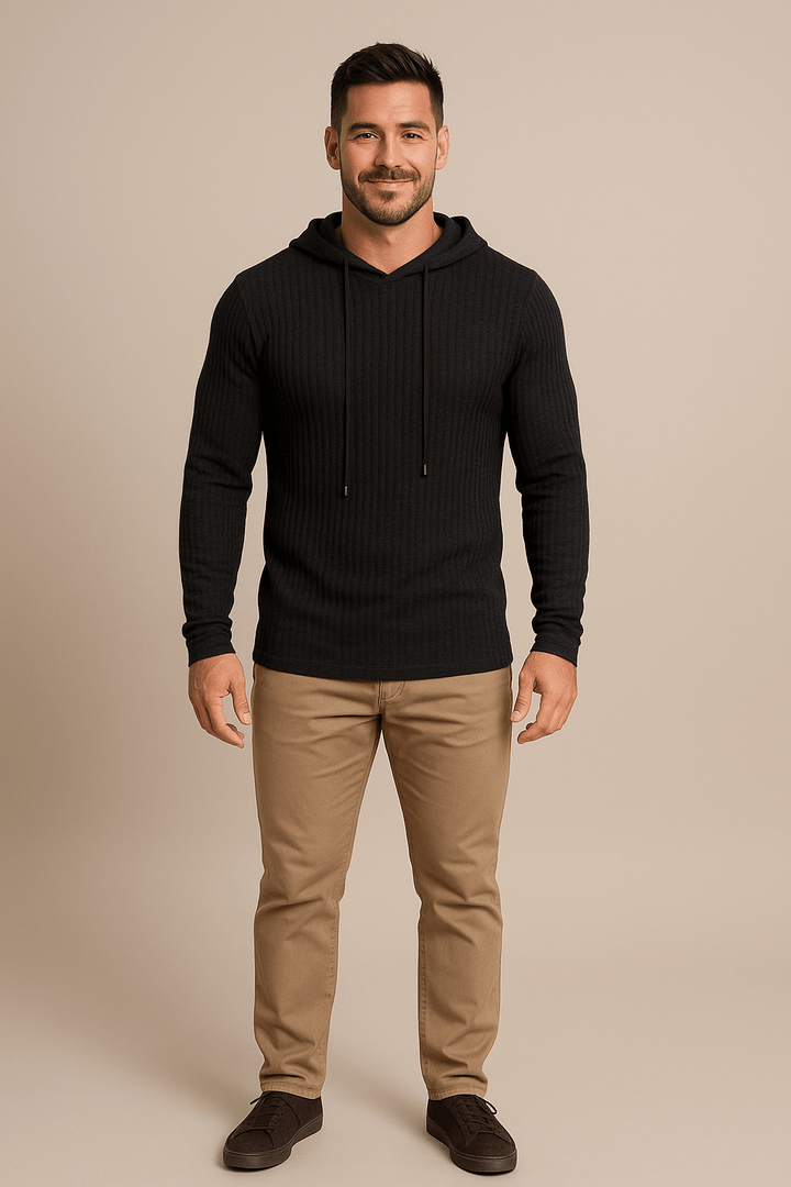 Felix – Men’s Slim Fit Ribbed Knit Hoodie with Drawstring