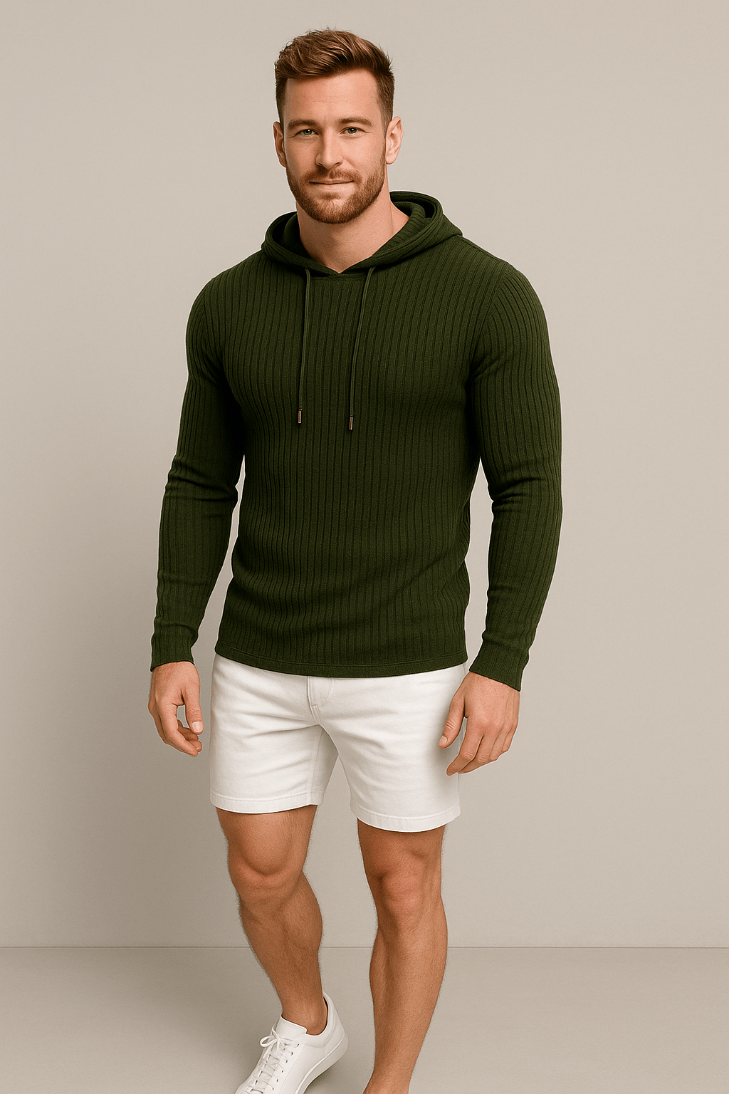 Felix – Men’s Slim Fit Ribbed Knit Hoodie with Drawstring