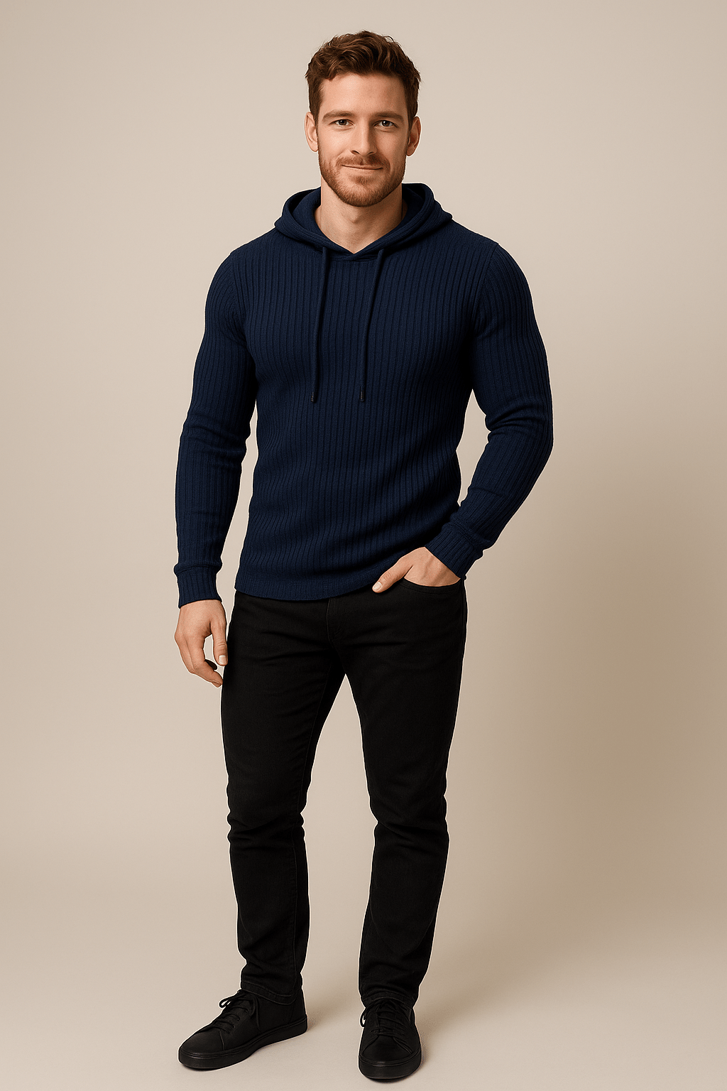 Felix – Men’s Slim Fit Ribbed Knit Hoodie with Drawstring