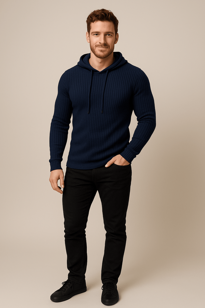 Felix – Men’s Slim Fit Ribbed Knit Hoodie with Drawstring