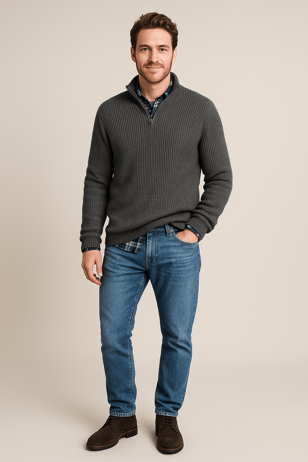 Helmar – Men’s Half-Zip Ribbed Knit Sweater with High Collar