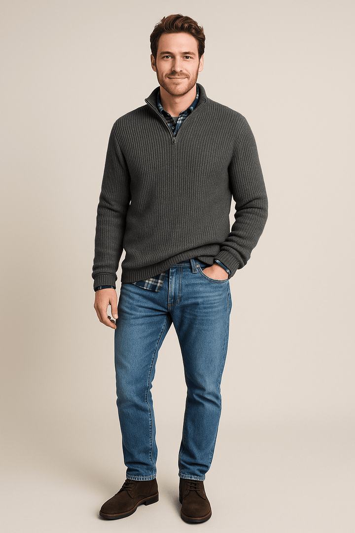 Helmar – Men’s Half-Zip Ribbed Knit Sweater with High Collar
