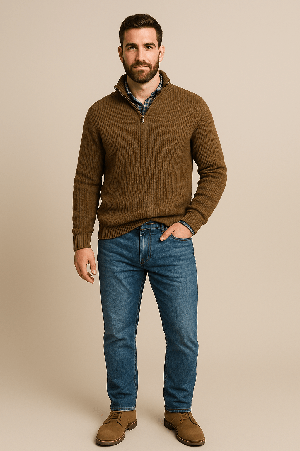 Helmar – Men’s Half-Zip Ribbed Knit Sweater with High Collar