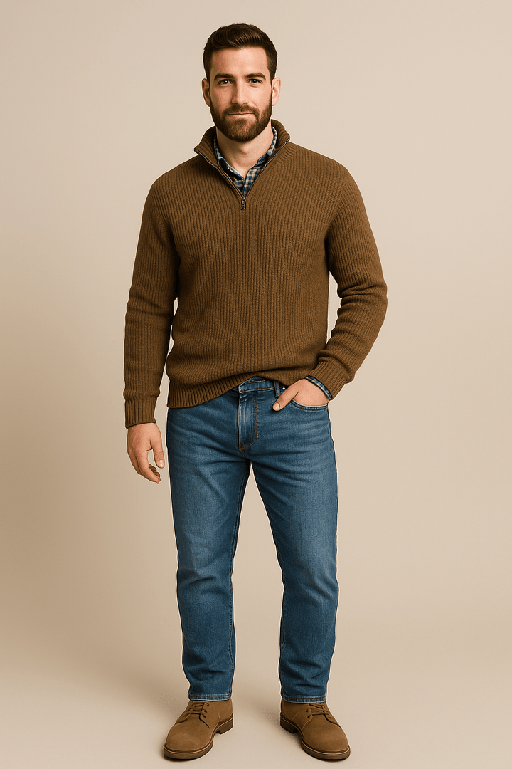 Helmar – Men’s Half-Zip Ribbed Knit Sweater with High Collar