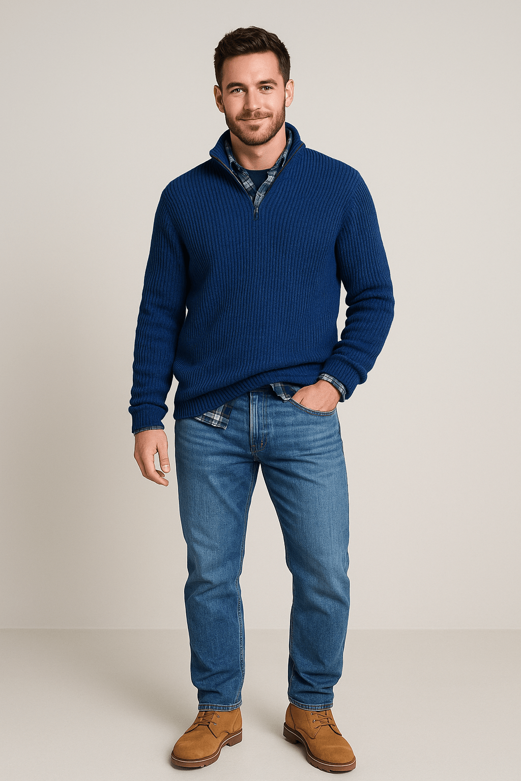 Helmar – Men’s Half-Zip Ribbed Knit Sweater with High Collar